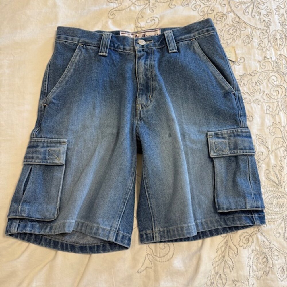 Vintage Y2K Purple Heart Cargo Bermunda Denim Shorts‎ Women's Size 7/8 Blue
